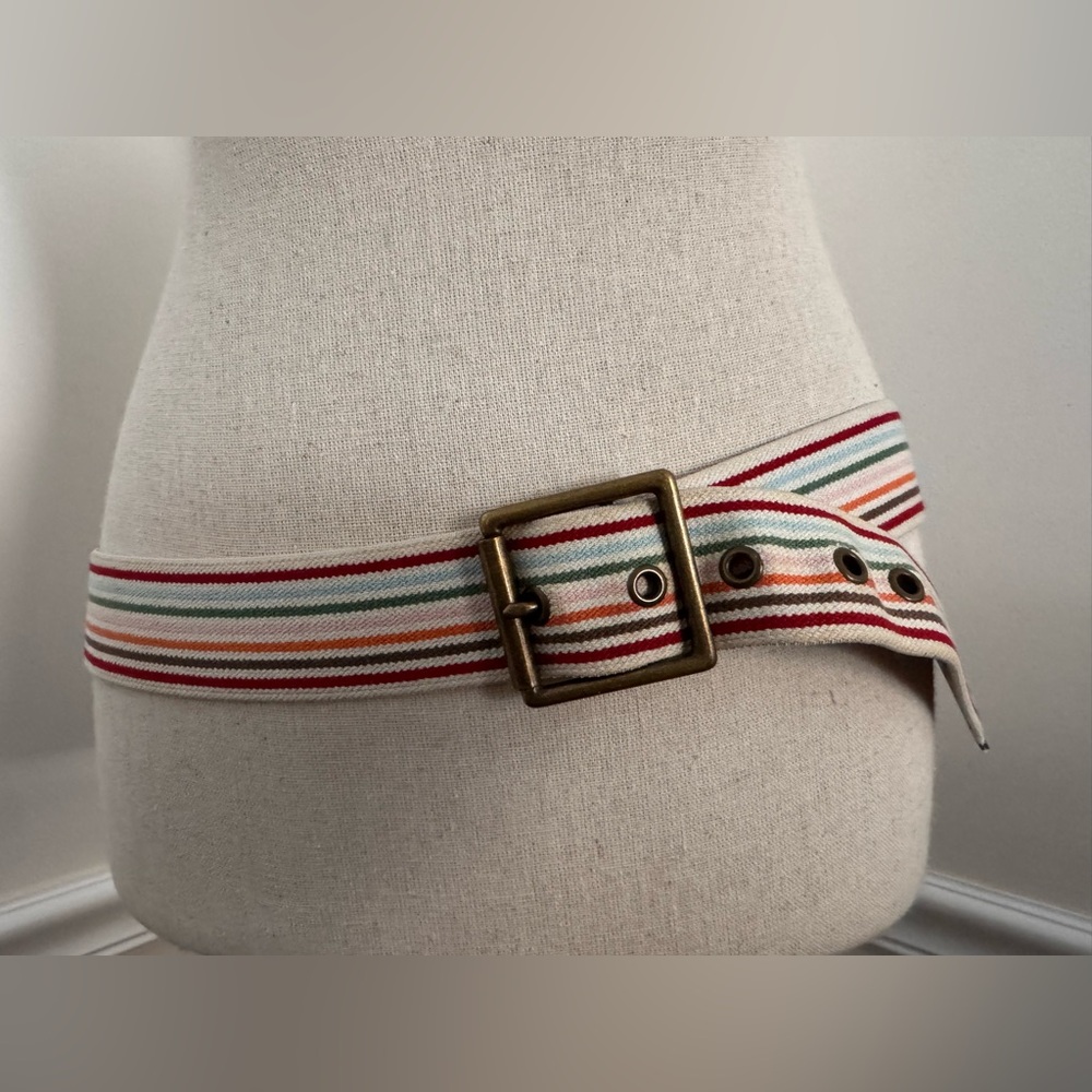 American Eagle Outfitters Belt  Multicolor Striped Stretchy Brass Buckle Medium